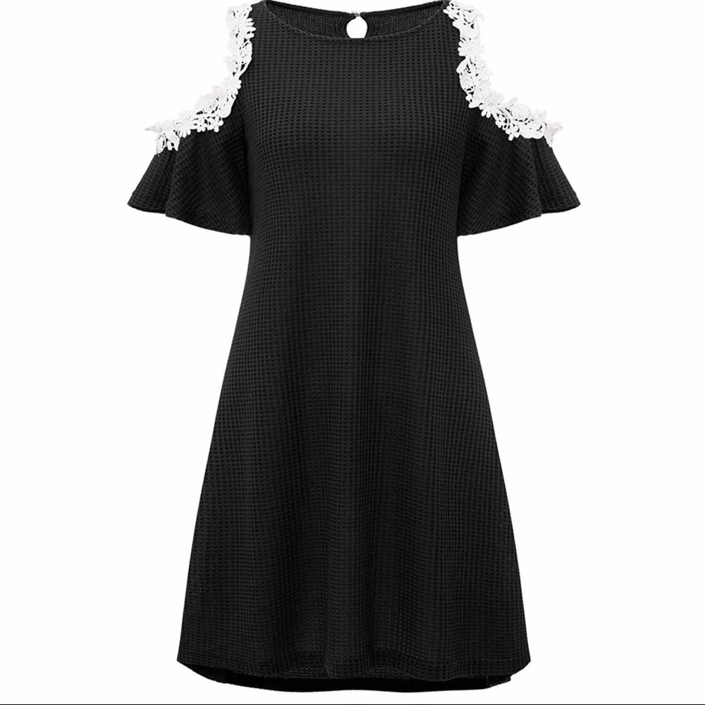 Waffle fabric casual high low dress